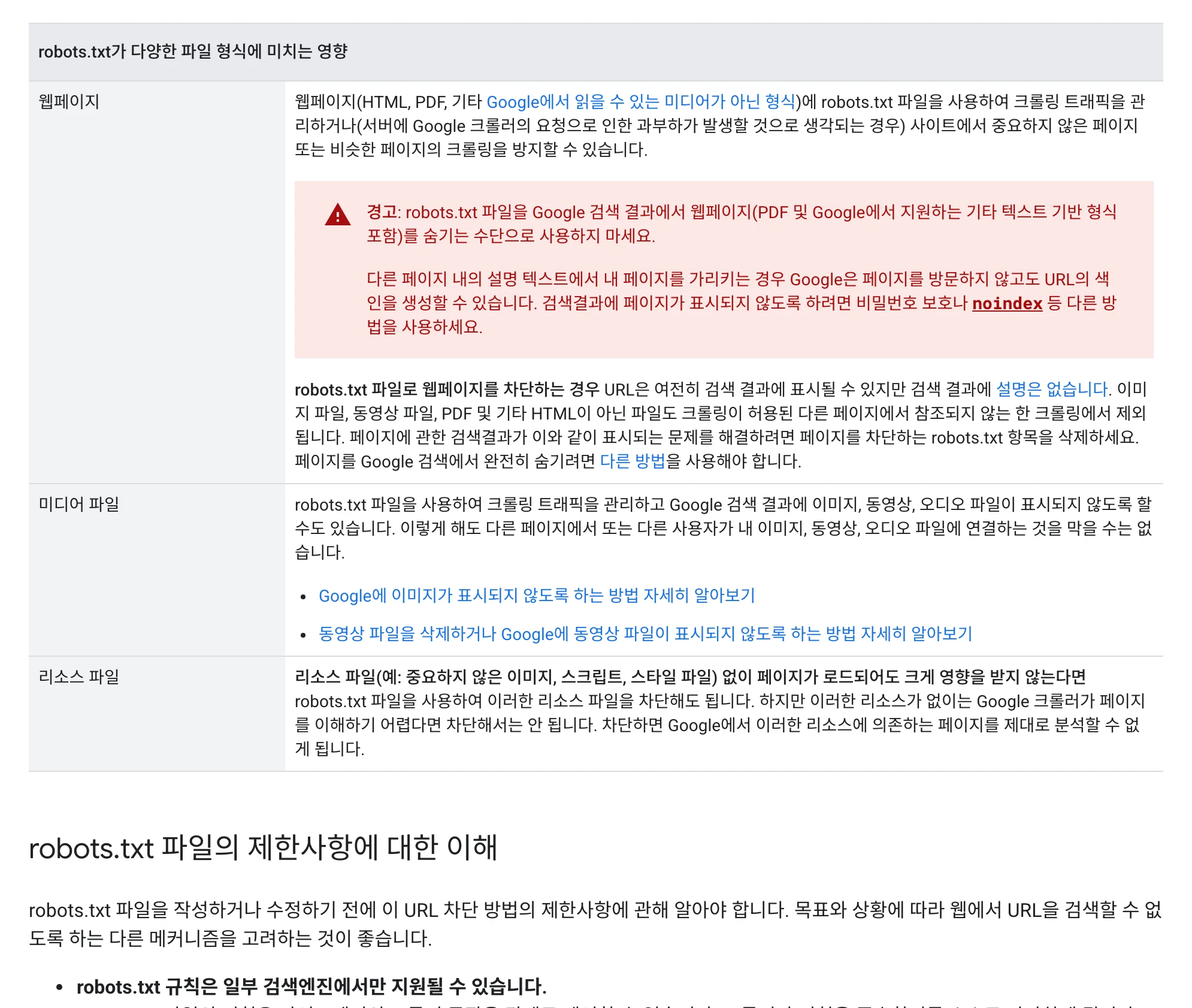 Google 검색 센터의 robots.txt 안내